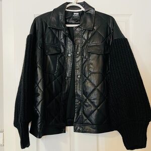 Oat New York Faux leather knit sleeve jacket